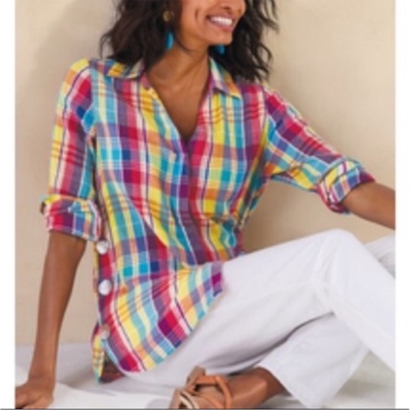 Soft Surroundings Tops - Soft Surroundings Kona Shores Rainbow Plaid Tunic Top